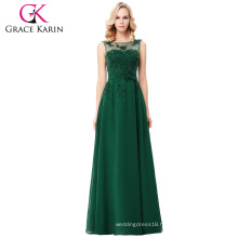 Grace Karin Sleeveless V-Back Dark Green Chiffon Prom Dress CL007555-8